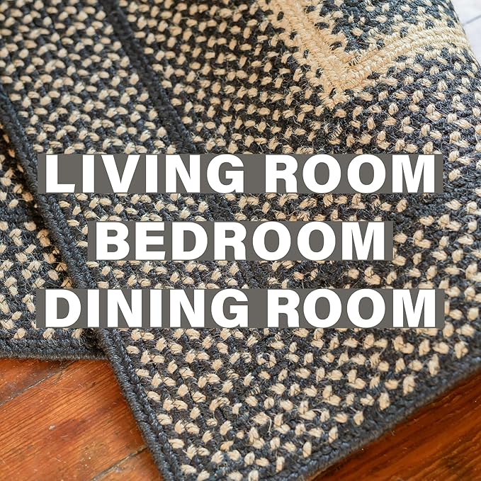 Homespice Manchester Black Braided Area Rugs, Jute, 5x8' Rectangle - Perfect Country Primitive Decor for Dining Room, Bedroom, Everywhere