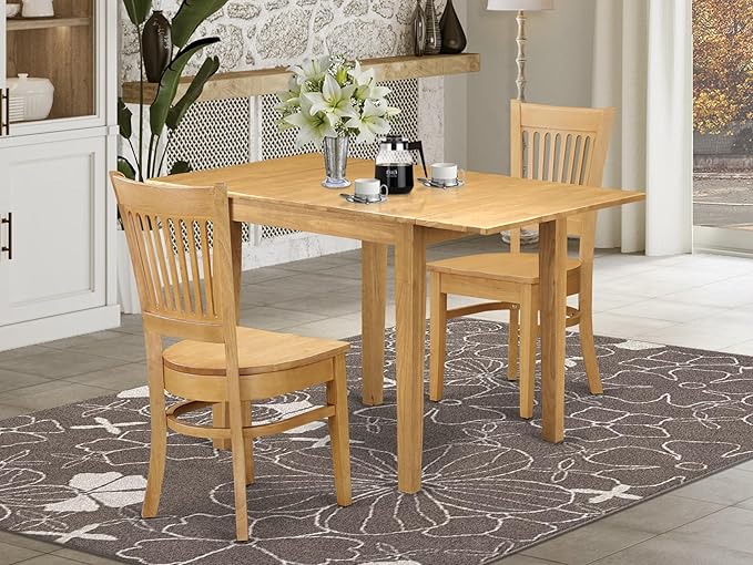 East West Furniture NDVA3-OAK-W 3 Piece Modern Dining Table Set Contains a Rectangle Wooden Table with Dropleaf and 2 Dining Chairs, 30x48 Inch, Oak