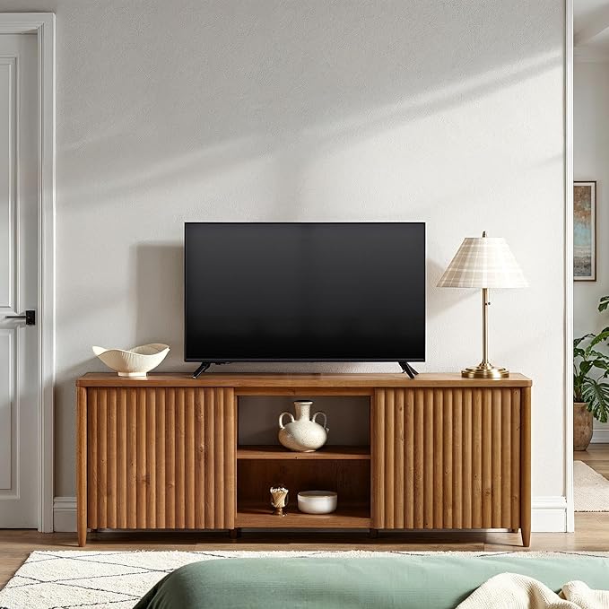 Walker Edison Scandinavian Reeded TV Stand with Storage for up to 70" TV English Oak