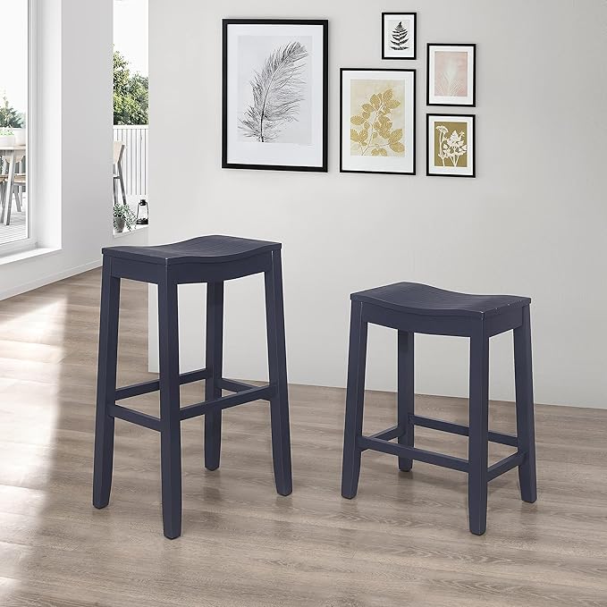Hillsdale Fiddler Wood Backless Counter Height Stool with Saddle-Style Seat, Navy