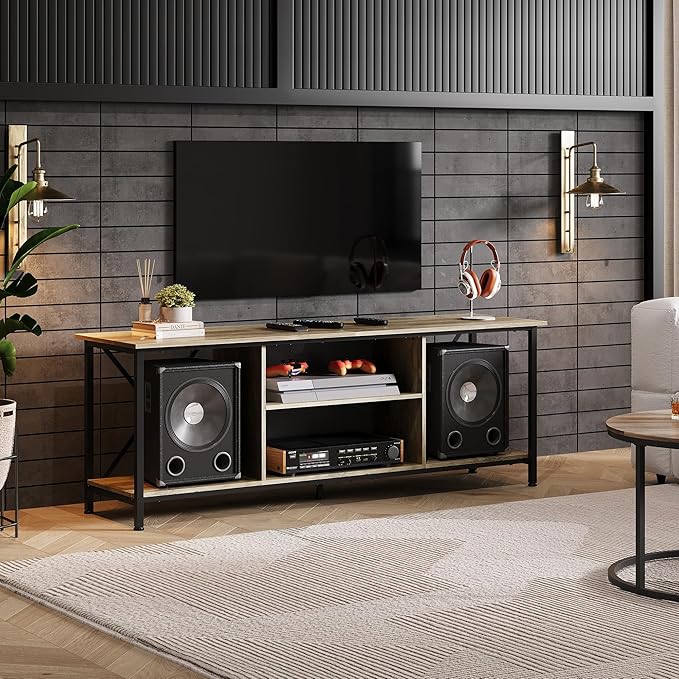 WLIVE TV Stand up to 65 Inch TV, 55" Entertainment Center, Industrial TV Console with Open Storage Shelf for Living Room and Bedroom, Gerige
