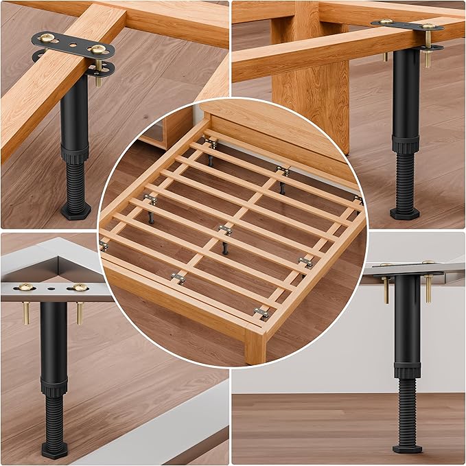 6 Pcs Adjustable Height Bed Support Legs 7.08-12.5 inch with Locking Ring, Bed Frame Center Support Legs for Bed Frame/Bed Center Slat/Furniture, Bed Legs Replacement Bed Slats Support Legs