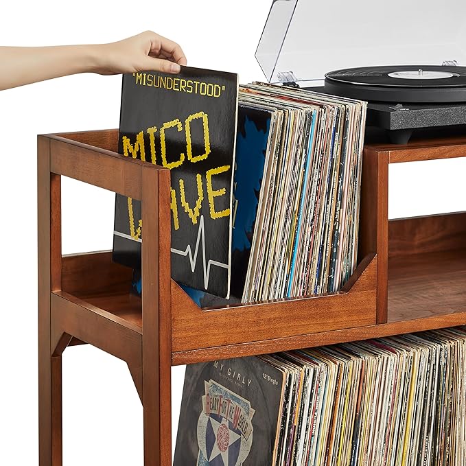 Crosley Furniture Asheville Mid-Century Modern Media Console Record Player Stand, Storage for Vinyl Records, Large, Walnut