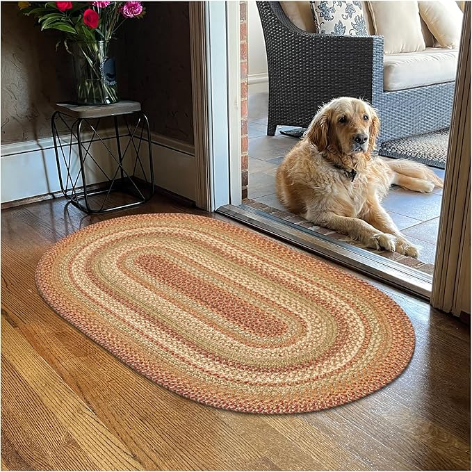 Homespice 20x30” Brown Oval Braided Rug. Harvest Brown Jute Oval Rug. Uses- Entryway, Kitchen Rugs, Bathroom Rugs. Reversible, Rustic, Country, Primitive, Farmhouse Decor Rug