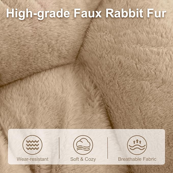 Comfy Saucer Chair for Adults, Foldable Living Room Chairs, Soft Faux Fur Lounge Chair for Bedroom, Reading Chairs, X-Large (Ottoman-Beige)