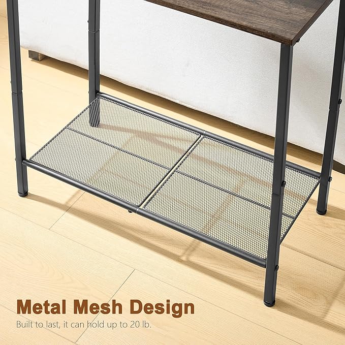 Hoctieon 2 Tier End Table, Sofa Side Table, Narrow Side Table with Storage, Slim Nightstand for Small Spaces, Metal Frame, for Living Room, Bedroom, Sofa Couch, Hall, Grey