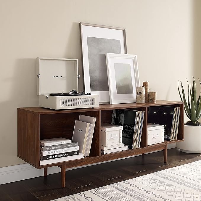 Crosley Furniture Liam Large Vinyl Record Storage TV Stand and Entertainment Center, Media Console, Walnut