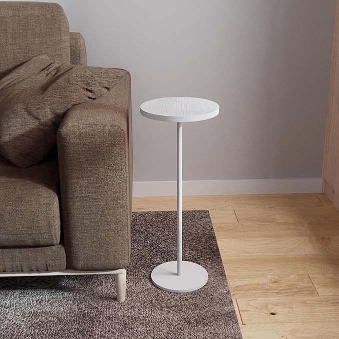 Small Side Table, Metal Round Drink Table, Desktop Diameter 9.99“ for Living Room Bedroom Small Spaces Sofa Couch Chair, White