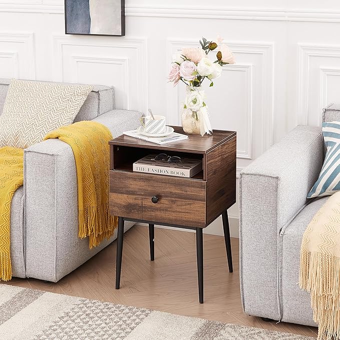 VECELO Modern Nightstands Set of 2,Square End Side Table with Drawer and Storage Space for Bedroom and Living Room