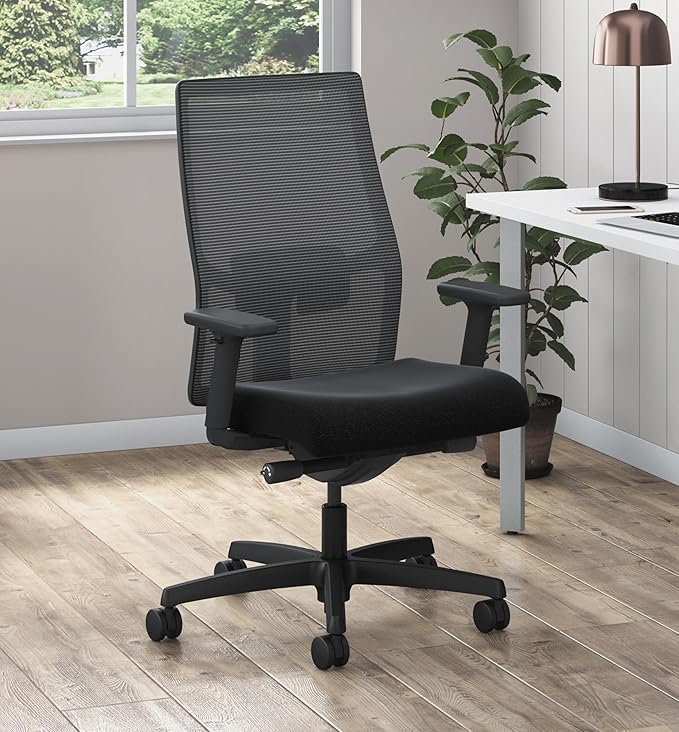 HON Ignition 2.0 Mid Back Task Chair, Advanced Synchro-Tilt Control, Office Chair with Lumbar Support, Height and Width Adjustable Arms, Black Frame, Black