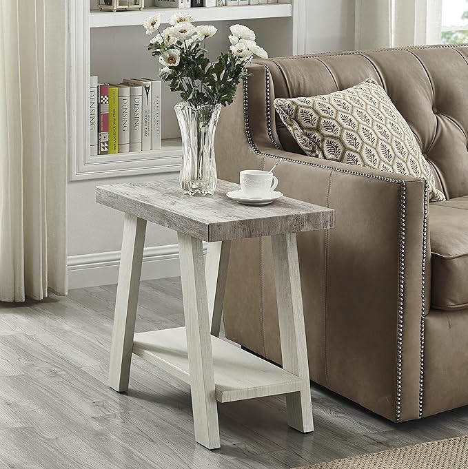 Roundhill Furniture Athens Contemporary Two-Tone Wood Shelf Side Table, Weathered Gray and Beige