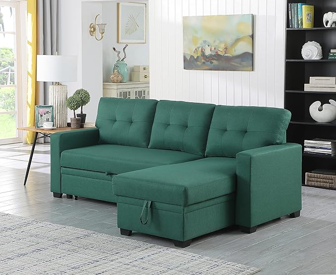 Devion Furniture Meridian 4-in-1 Convertible L Shaped Couch with Pull Out Bed and Storage, Sectional Sleeper Sofa with Reversible Chaise for Living Room, Apartment, Bedroom, Office