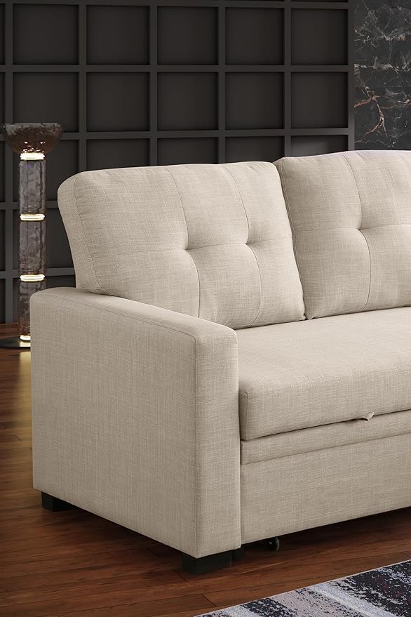 Ball & Cast Sleeper Sofa Couch with Pull Out Bed,L Shaped Sleeper Sofa with Storage,Sectional Sleeper Couch,Convertible Sleeper Sectional Sofa W/Reversible Chaise & Back Cushion,for Living Room,Office