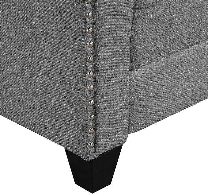 FANYE 3 Pieces Living Room Furniture Sets Include Sofa, Loveseat and Armchair, Linen Fabric Upholstered Sectional Couch with Classical Rivets Decor and Tufted Back Cushions, Retro Gray Sofa & Couch