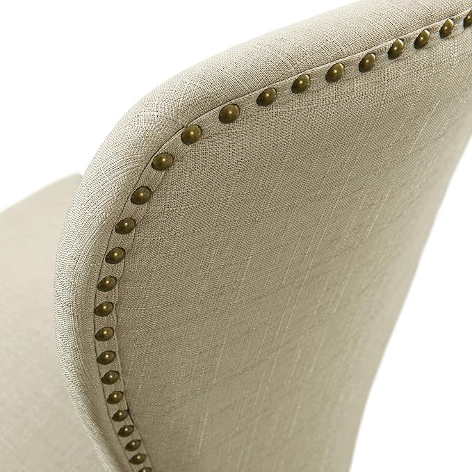 Alaterre Furniture Savoy Upholstered Dining Chairs – Set of 2 Parsons Style Accent Chairs with Cream Linen Fabric, Nailhead Trim, and Dark Stained Legs – for Dining Room, Desk, or Sitting Area