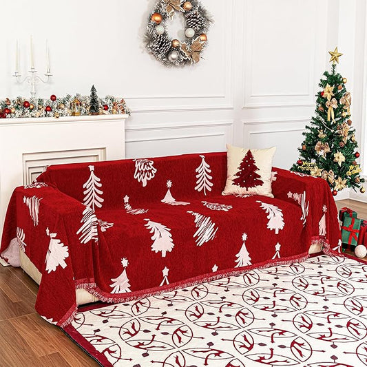 MYSKY HOME 71X102 inches Chair Christmas Couch Cover, Sectional Sofa Covers Sofa Slipcover for 1 Cushion Couch, L Shape Couch Covers for Dogs, Kids, Washable Sofa Blanket, Furniture Protector, Red
