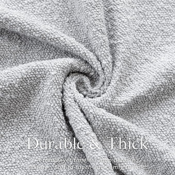 Foindtower Set of 2, Decorative Textured Boucle Throw Pillow Covers Accent Solid Pillow Cases Neutral Soft Cozy Couch Cushion Case for Chair Sofa Bedroom Living Room Home Decor 26 x 26 Inch Light Grey