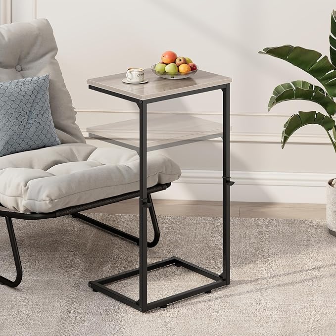 Vagusicc C Shaped End Table for Couch, 33.2'' Extra Tall C Table Adjustable Height Side Table, Small Side Table for Small Spaces, Couch Tables That Slide Under, Tv Tray Table for Living Room, Greige
