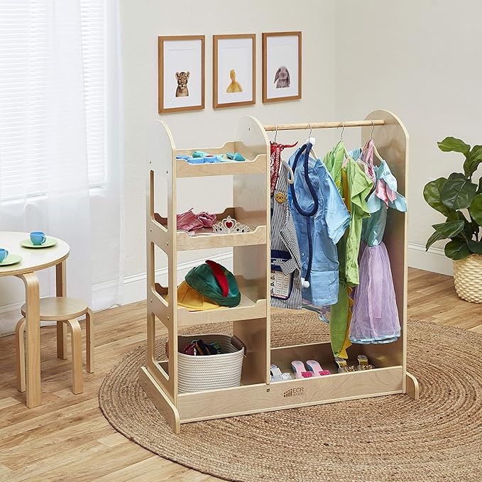 ECR4Kids Dress Up Center with Mirrors, Costume Organizer, Natural