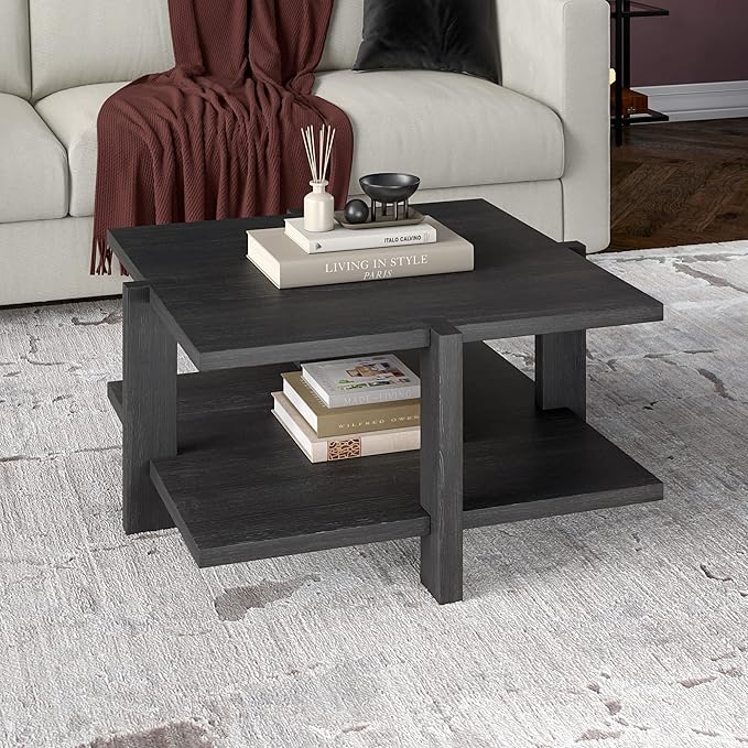 Henn&Hart 35" Wide Square Coffee Table in Charcoal Gray, for Home, Living Room, Bedroom, Entertainment Room, Office