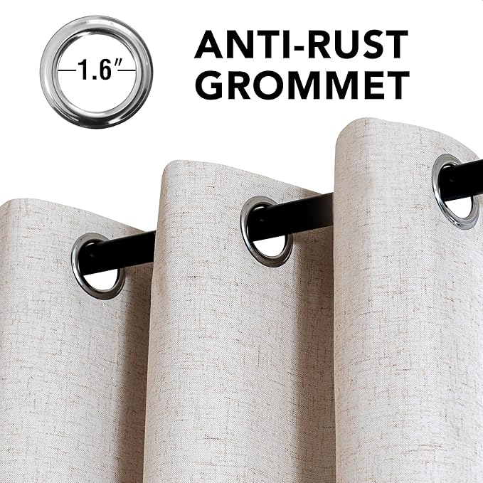 H.VERSAILTEX Linen Curtains 100% Blackout Curtains for Bedroom 108 inch Long Full Light Blocking Nature Linen Blended Window Curtains for Living Room Nickel Grommet (2 Panels, Heathered Natural)