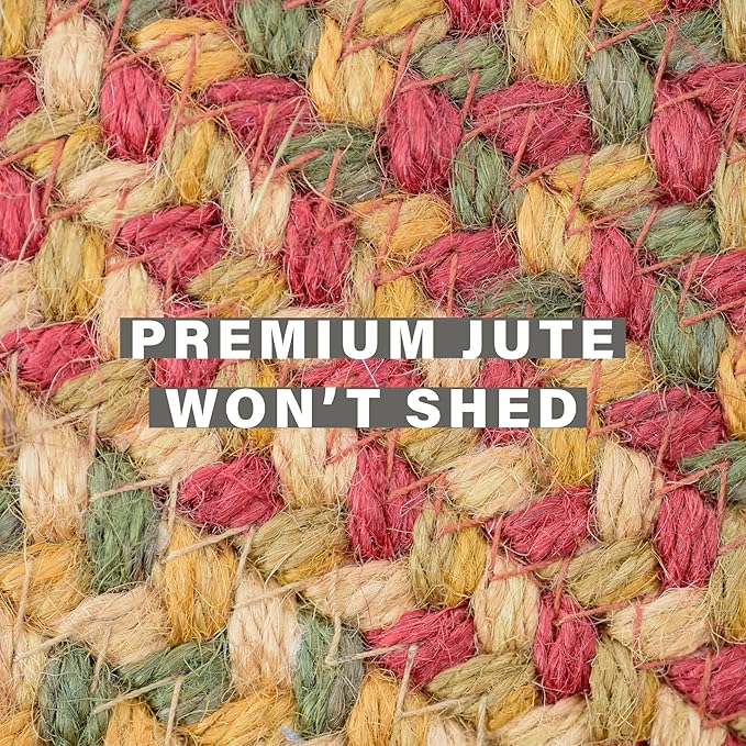 Cider Barn Cranberry Red Braided Area Rug, Jute, 6x9' Rectangle - Perfect Country Primitive Decor for Dining Room, Living Room, Everywhere