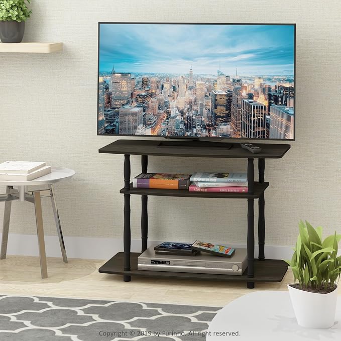 Furinno Turn-N-Tube No Tools 3-Tier Entertainment Center TV Stand for TV up to 32 Inch, Plastic Classic Tubes, Espresso/Black