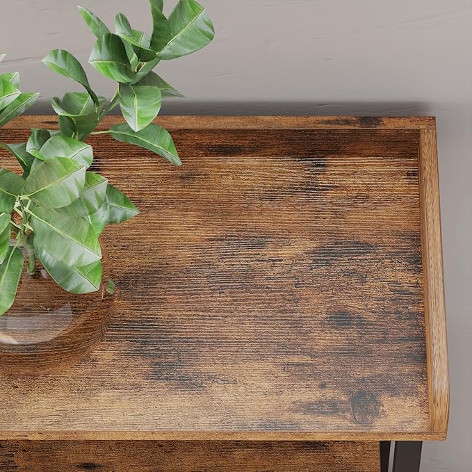 IRONCK Console Table, Sofa Table with Power Outlet, Farmhouse Hallway Table for Entryway, Living Room, Height Adjustable, Easy Assembly, Rustic Brown, 43"