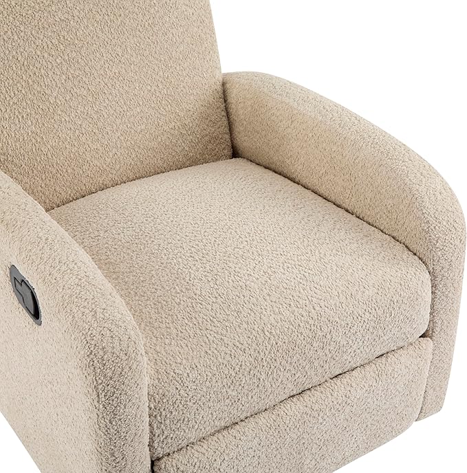 Christopher Knight Home Sidney Fabric Upholstered 360° Swivel Chair, Boucle Push-Back Recliner, Solid Wood Glider Recliner with Rotation, Living Room Single Lounge Sofa, Almond Beige
