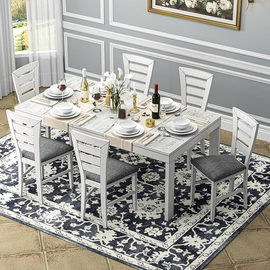 6-Piece Solid Wood Dining Table Set for 6, Modern Breakfast Dinette Extendable Kitchen Table with Chairs for Dining Room, Kitchen, Grey