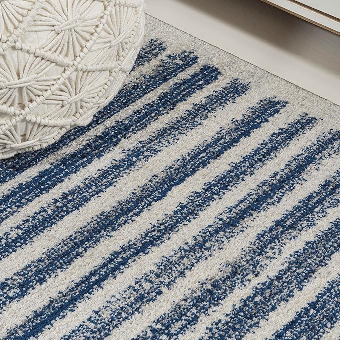 JONATHAN Y Khalil Modern Berber Stripe Cream/Navy Indoor Area Rug, 8x10, Contemporary, Bohemian, Easy-Cleaning for Living Room, Bedroom, Kitchen, Pet Friendly, Non-Shedding (MOH207E-8)