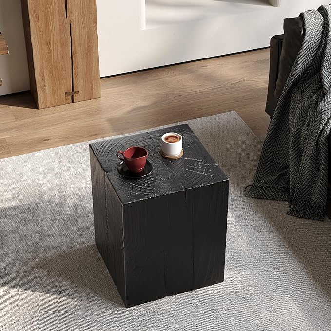 Christopher Knight Home Bard 18" Square Living Room Side Table, Wood-Like Distressed Finish End Table, Decorative Accent Table for Indoor Outdoor Usage, Space Saving Furniture, Black