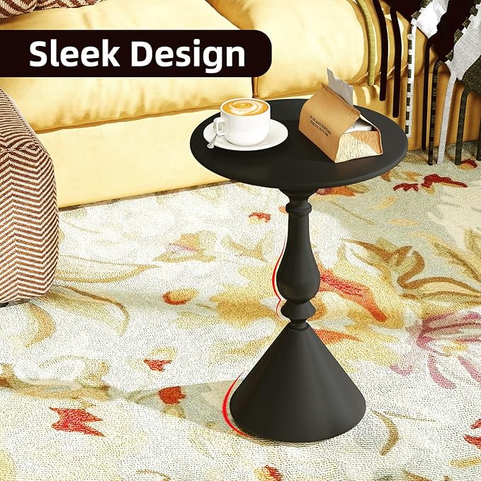 Benkyo Living Room Side Tables Set of 2 Black Round Small End Tables livingroom Sofa End Tables Set of 2 Metal Nightstands Morden Side Table for Bedroom，Black