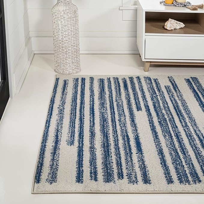 JONATHAN Y Khalil Modern Berber Stripe Cream/Navy Indoor Area Rug, 8x10, Contemporary, Bohemian, Easy-Cleaning for Living Room, Bedroom, Kitchen, Pet Friendly, Non-Shedding (MOH207E-8)