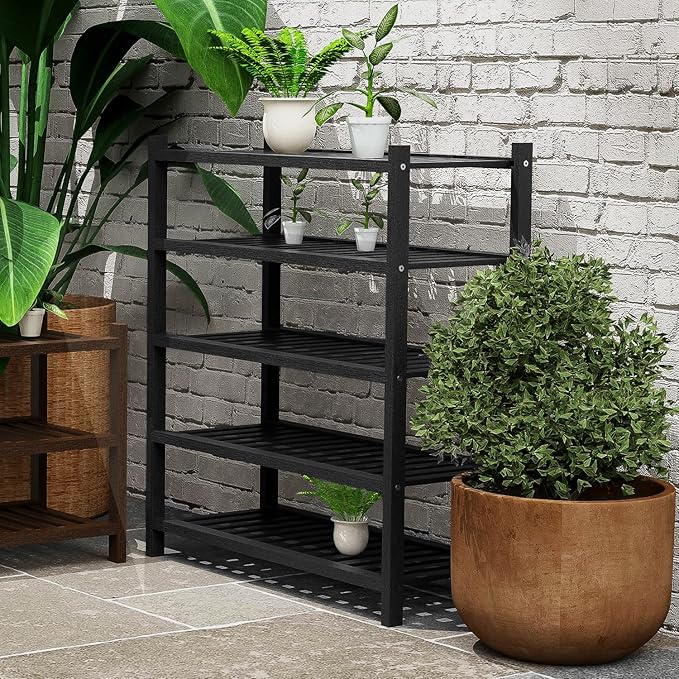Shoe Rack 2-Tier Organizer-Stackable Storage Shelf with Multi-Function Combinations-Free Standing Bamboo Shoe Racks for Closet,Entryway,Hallway,Bathroom,Living Room Shoe Organization (Black, 2-Tier)