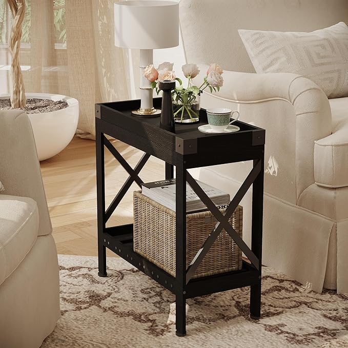 Narrow Side Table, End Table,Sofa Side Table, End Table Nightstand for Bedroom, Living Room, Small Spaces