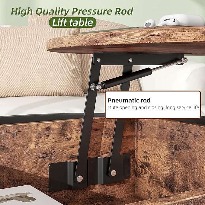 Round Lift Top Coffee Table,Coffee Tables Living Room,Black Coffee Table with Storage Hidden Compartment,Wood Farmhouse Coffee Table Decor,Center Table for Living Room,Modern Coffee Table