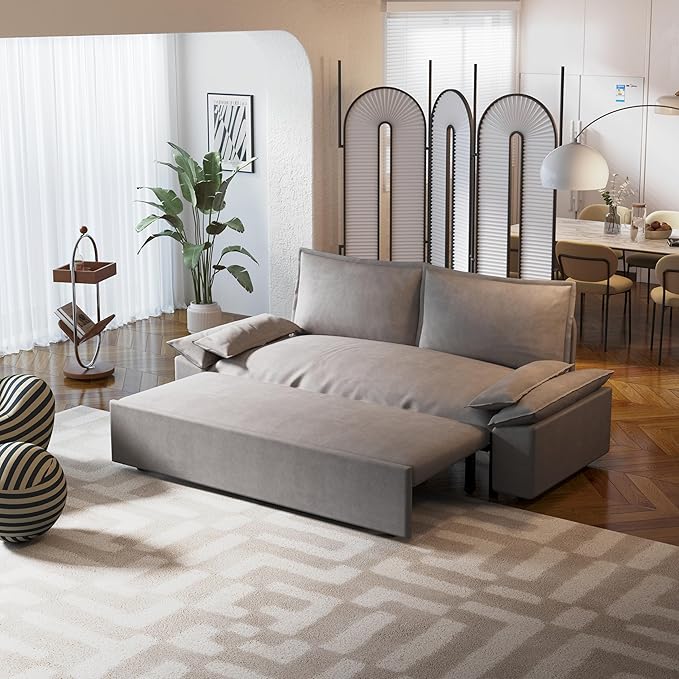 ERYE 73.2" Queen Size Sleeper Sofabed Modern 3 in 1 Convertible Loveseat Sofa&Couch, Velvet Upholstered Love Seat Sofa with Pull Out Sleep Couch Bed and W/Pillows Armrests for Home Apartment RV