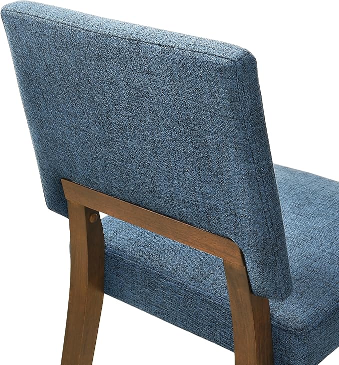 Armen Living Channell Mid Century Modern 7 Piece Walnut Wood Dining Table Set with Blue Fabric