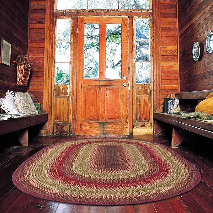 Cider Barn Cranberry Red Braided Oval Area Rugs, Jute, 5x8' - Perfect Country Rustic Decor for Living Room, Dining Room, Everywhere