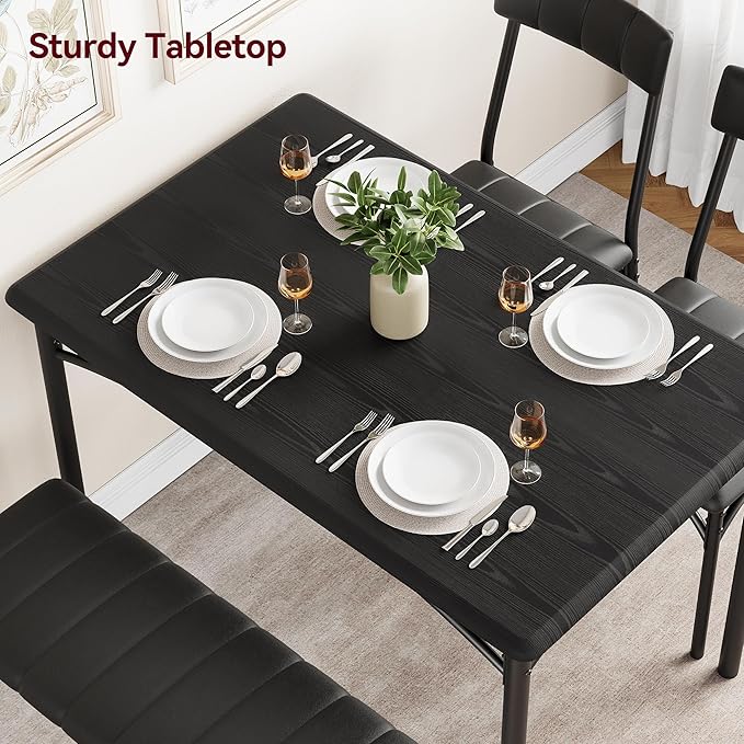 GAOMON Dining Table Set for 4 with Upholstered Bench and 2 Chairs, Rectangular Dining Room Table Set for 4 for Small Space, Apartment, Dinner, Rustic Black