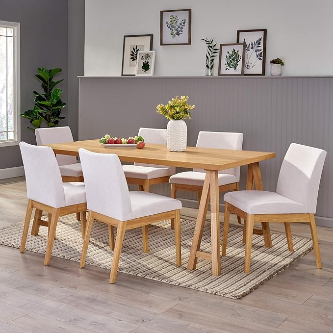 Christopher Knight Home Benson Mid-Century Modern 7 Piece Dining Set, Light Beige and Natural Oak