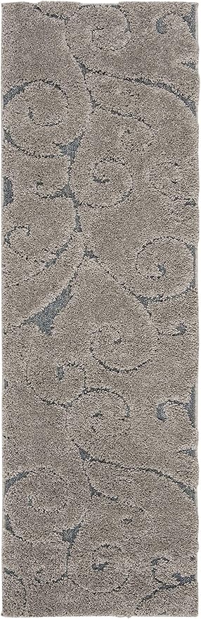 SAFAVIEH Florida Shag Collection Runner Rug - 2'3" x 11', Grey & Light Blue, Scroll Design, Non-Shedding & Easy Care, 1.2-inch Thick Ideal for High Traffic Areas in Living Room, Bedroom (SG455-1160)