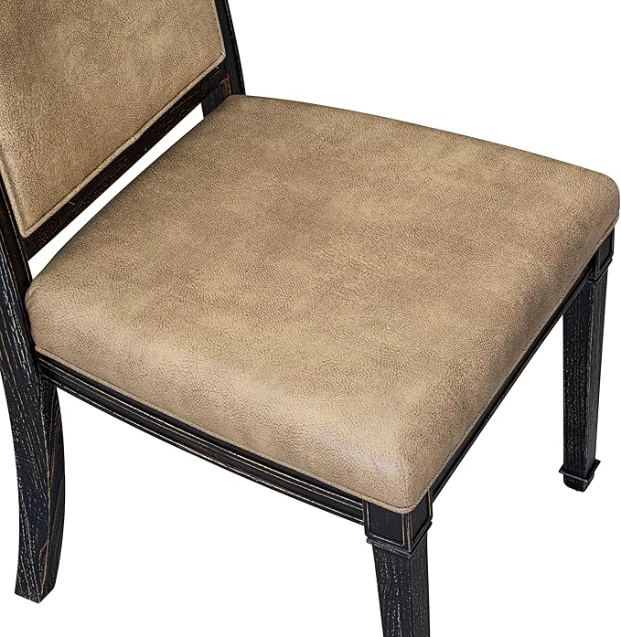 LKAM9-SBB-28 9-Piece Kitchen Table Set Consists of a Dining Table and 8 Beige Polyester Fabric Dining Chairs with High Back - Sand Blasting Black Finish