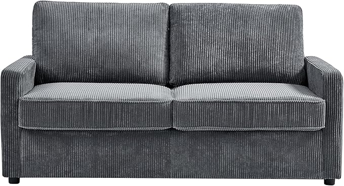 Reversible Sleeper Sofa Bed with Comfortable Memory Foam Mattress, Convertible Corduroy Full Size Pull Out Couch for Living Room, Space Saving Furniture, 70" Wide, Rectangular Arms, Grey