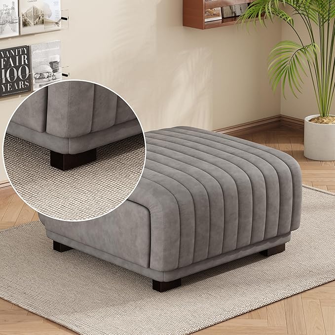 Christopher Knight Home Reyno Upholstered Ottoman with Storage for Living Room, Faux Leather Storage Ottoman Foot Rest with Side Drawers, Modern Square Coffee Table with Wooden Frame, Grey