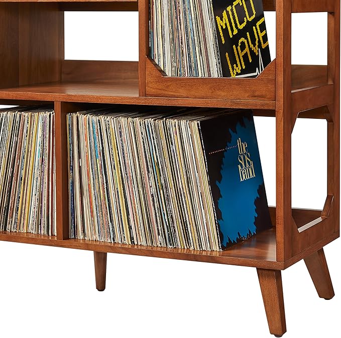 Crosley Furniture Asheville Mid-Century Modern Media Console Record Player Stand, Storage for Vinyl Records, Large, Walnut