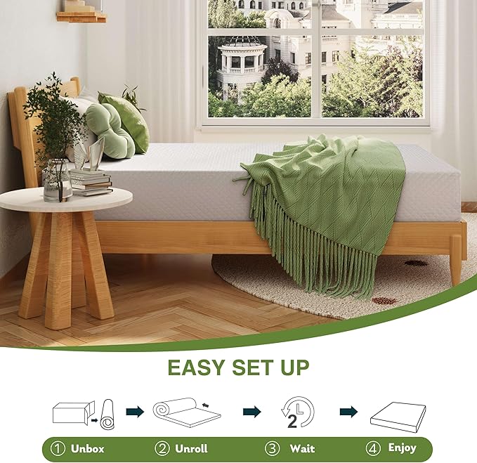 Full Size Memory Foam Mattress, 12 Inch Bed Mattress in a Box with Cooling Green Tea Gel, Relieve Pressure with Medium Support, CertiPUR-US Certified, 75''L x 54''W, White