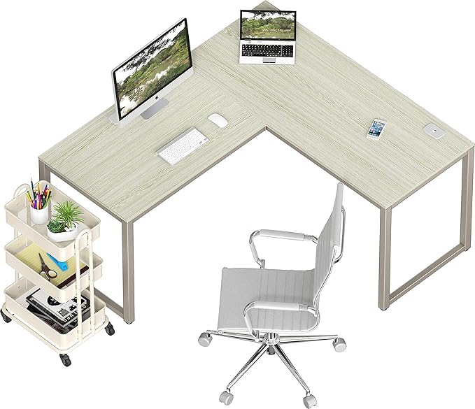 SHW 55 x 60 Inches Commercial-Grade L-Shape Corner Office Computer Desk, Maple