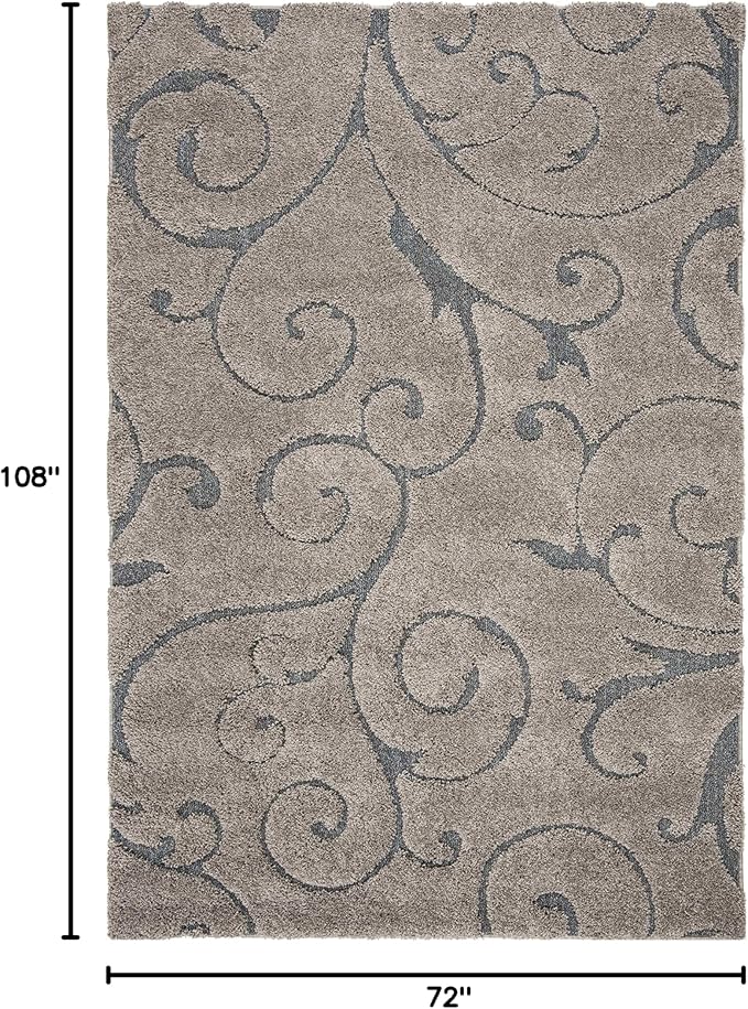 SAFAVIEH Florida Shag Collection Area Rug - 6' x 9', Grey & Light Blue, Scroll Design, Non-Shedding & Easy Care, 1.2-inch Thick Ideal for High Traffic Areas in Living Room, Bedroom (SG455-1160)